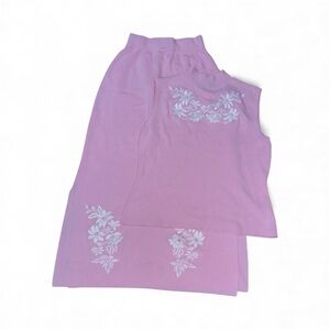 EUC Pink and White Floral Embroidered Skirt and Turtleneck Top Set, Size M